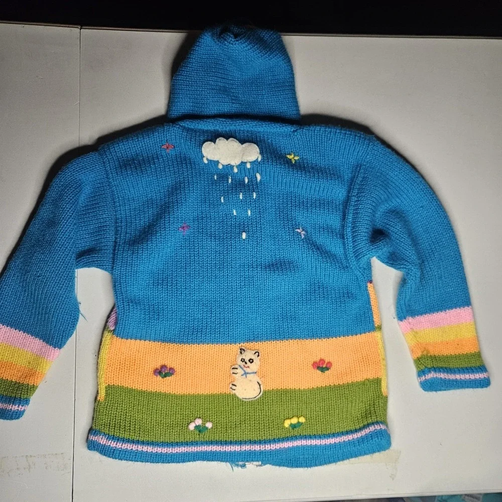 JB Crafts‎ Kids Cardigan 8 Hooded Sweater Peru Embroidered Full Zip Art
